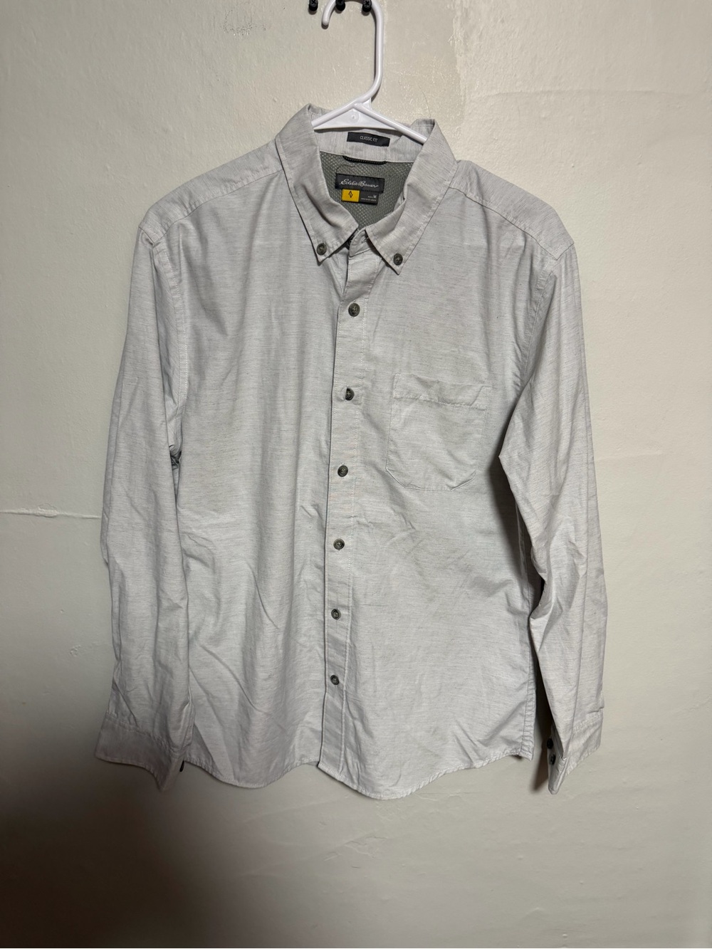 Eddie Bauer Light Gray Button-Down Shirt with Button Collar